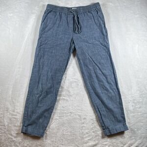 J. Crew Sz 4 Blue Chambray Drawstring Elastic Waist Cuff Hemline Crop Pants